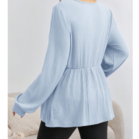 Maternity Solid V neck Button Detail Long Sleeve Top - Picture 6 of 9